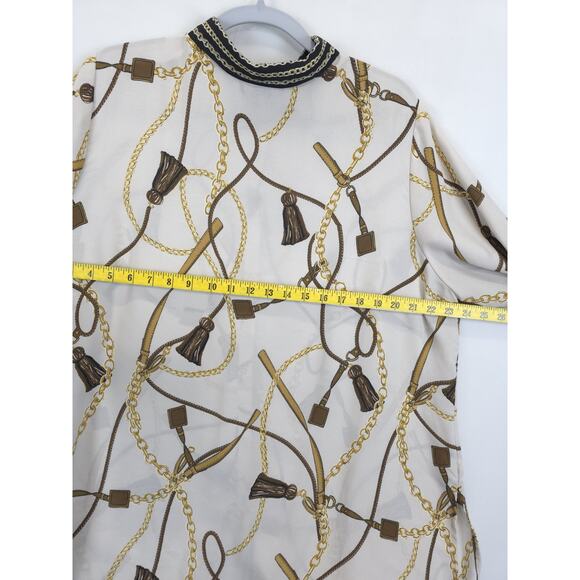 Roz & Ali Chain Strap Print Button Front Tunic Women 2X Beige Gold Long Sleeve - Picture 6 of 12